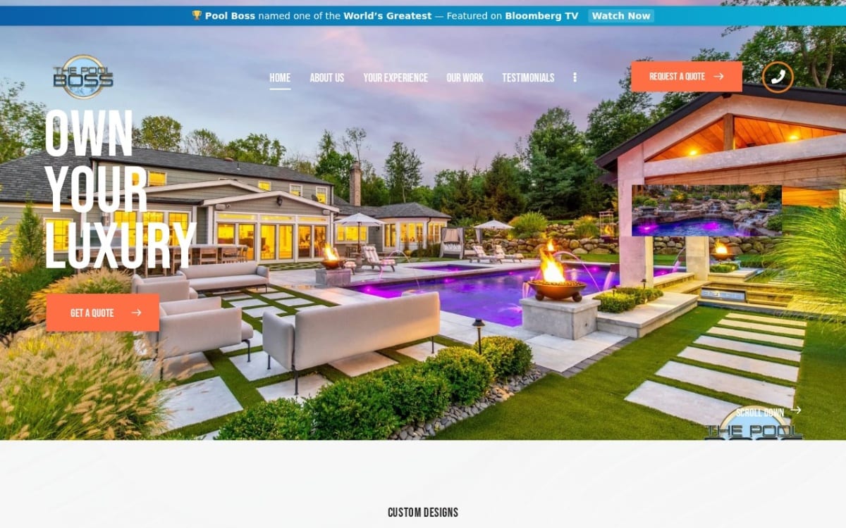 The Pool Boss pool service website homepage