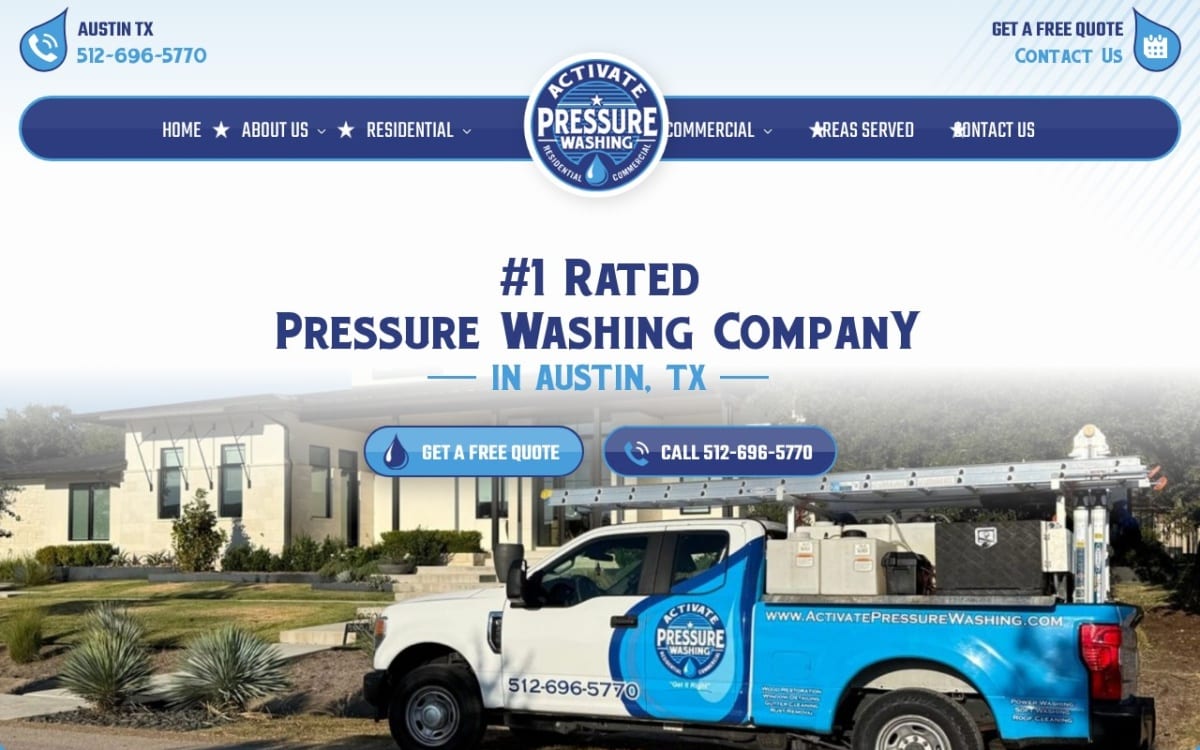 Activate Pressure Washing pressure washing website homepage