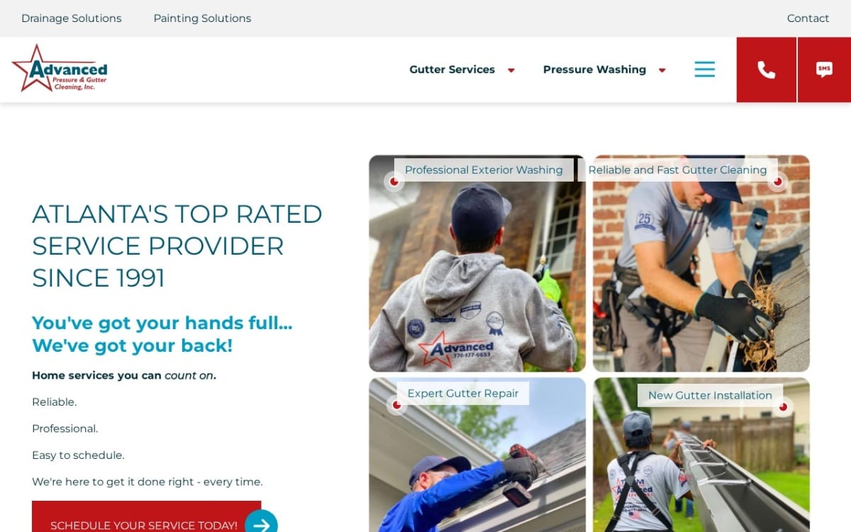 Advanced Pressure & Gutter Cleaning, Inc. pressure washing website homepage