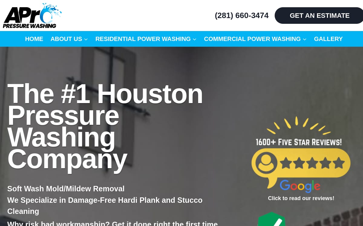 APro Pressure Washing pressure washing website homepage