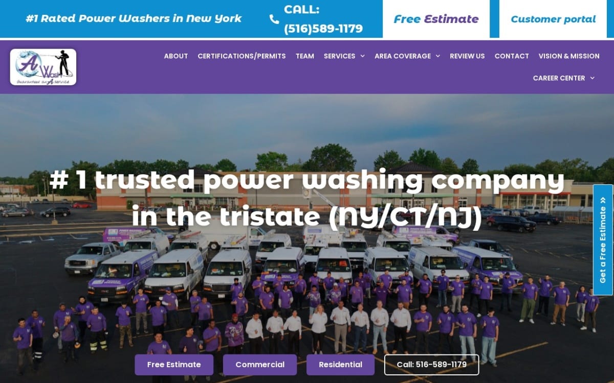 Awash Corp pressure washing website homepage
