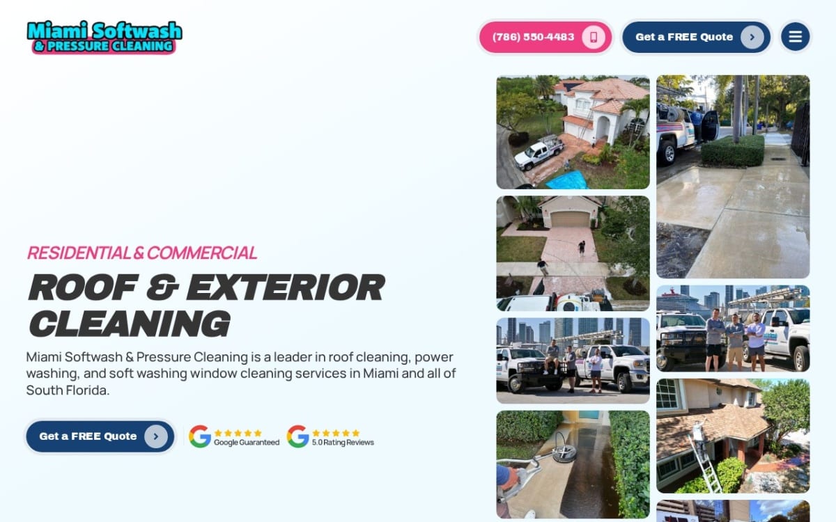 Miami Softwash & Pressure Cleaning pressure washing website homepage