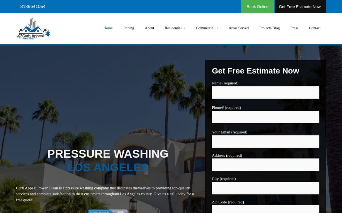 Curb Appeal Power Clean pressure washing website homepage