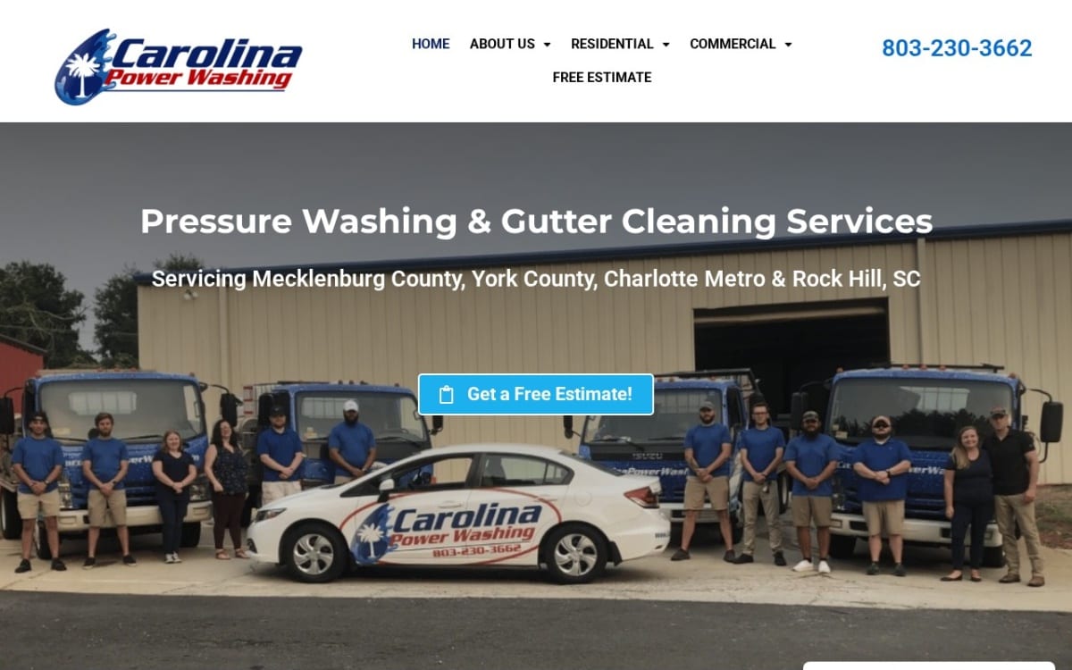 Carolina Power Washing pressure washing website homepage