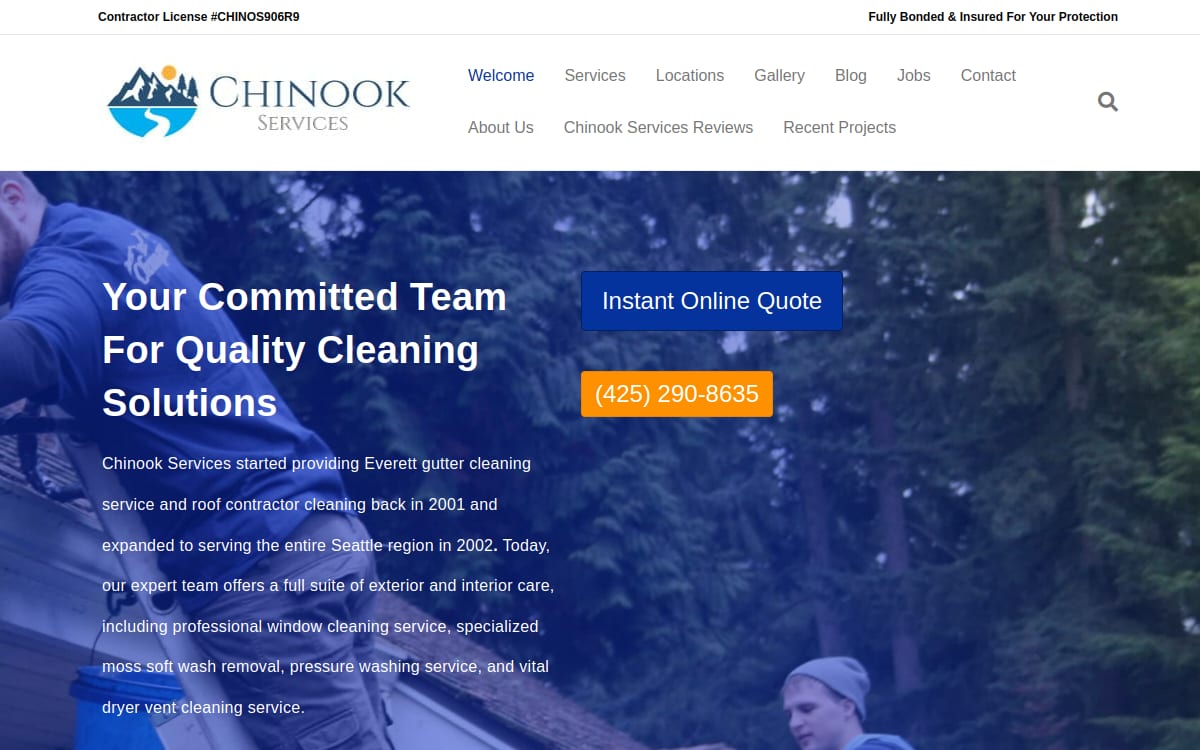 Chinook Services pressure washing website homepage
