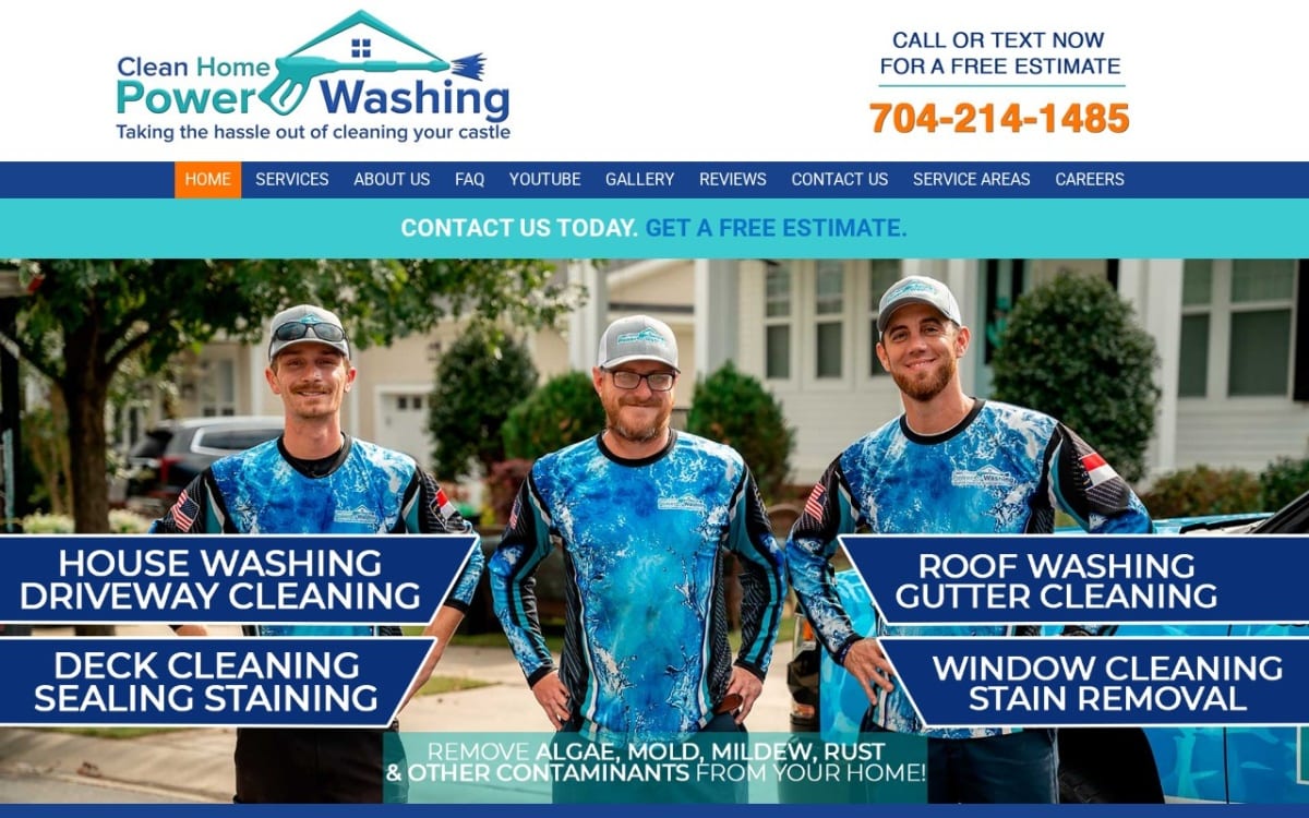 Clean Home Power Washing pressure washing website homepage