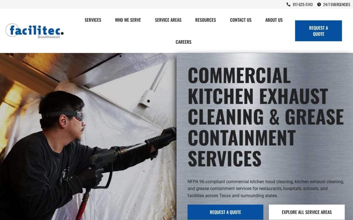 Facilitec Southwest pressure washing website homepage