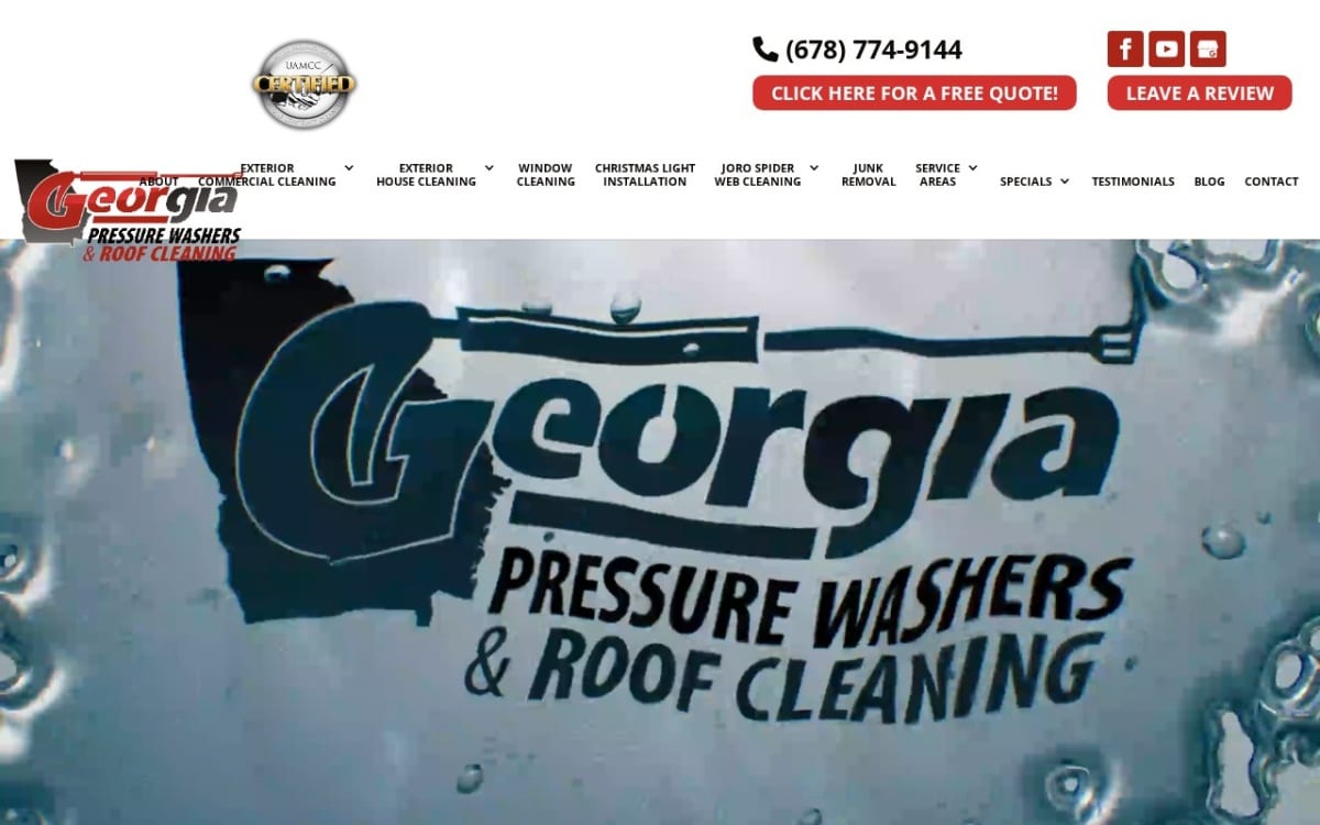 Georgia Pressure Washers and Roof Cleaning pressure washing website homepage