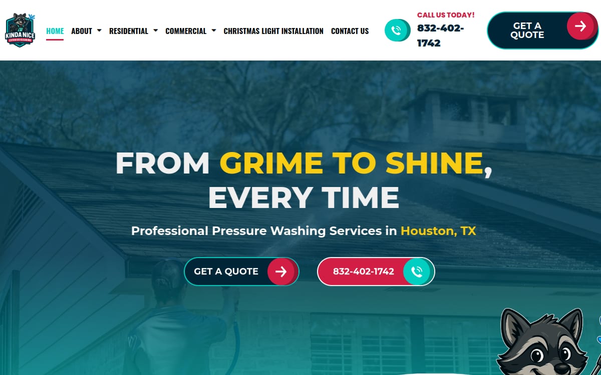Kinda Nice pressure washing website homepage