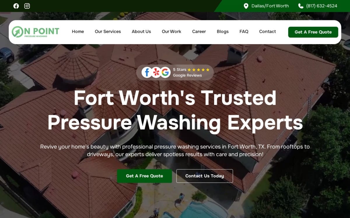 O.N. Point Pressure Washing pressure washing website homepage