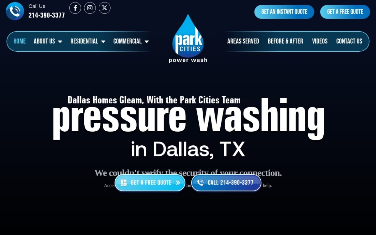 Park Cities Power Wash pressure washing website homepage