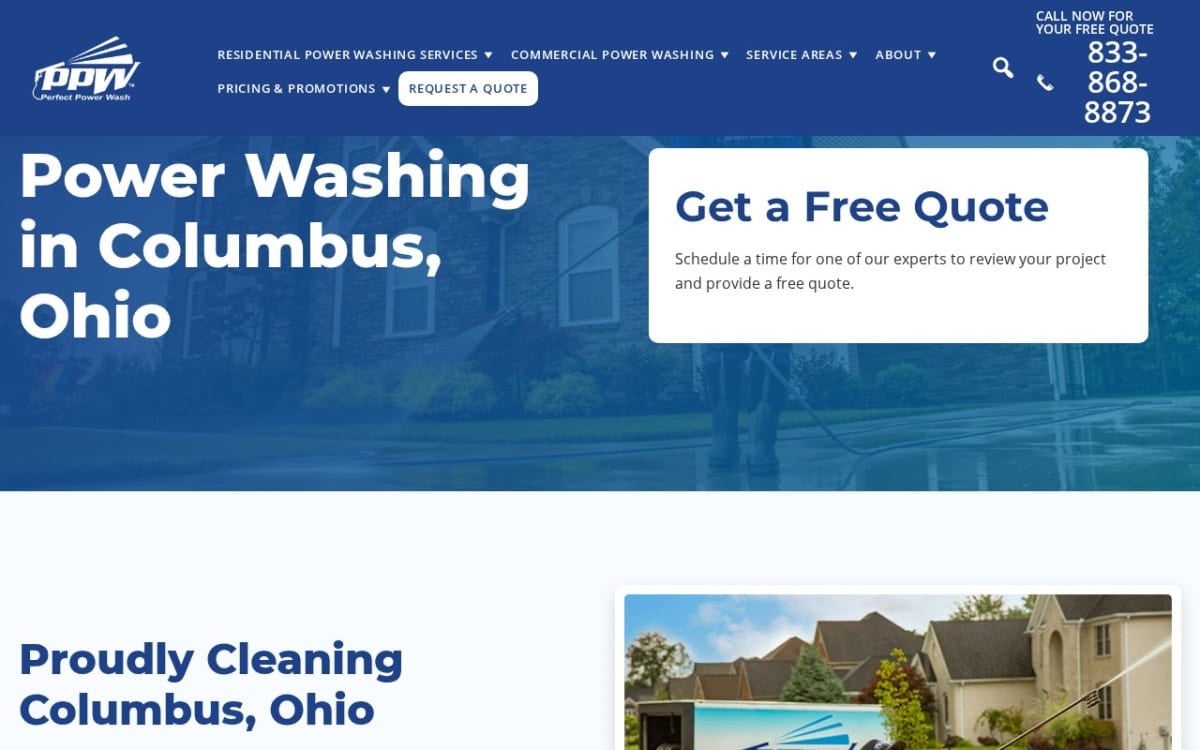 Perfect Power Wash pressure washing website homepage