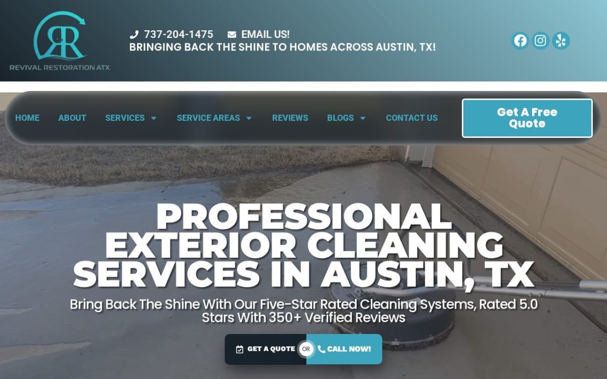 Revival Restoration ATX pressure washing website homepage