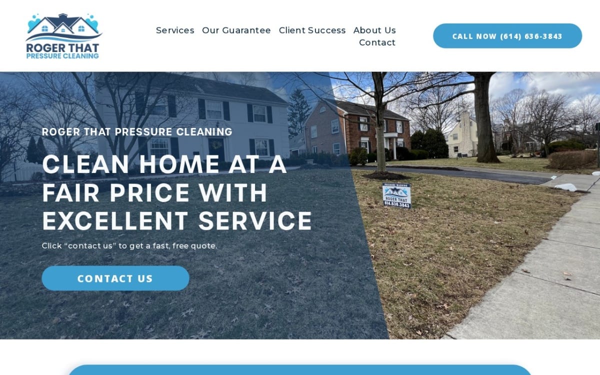 Roger That Pressure Cleaning pressure washing website homepage
