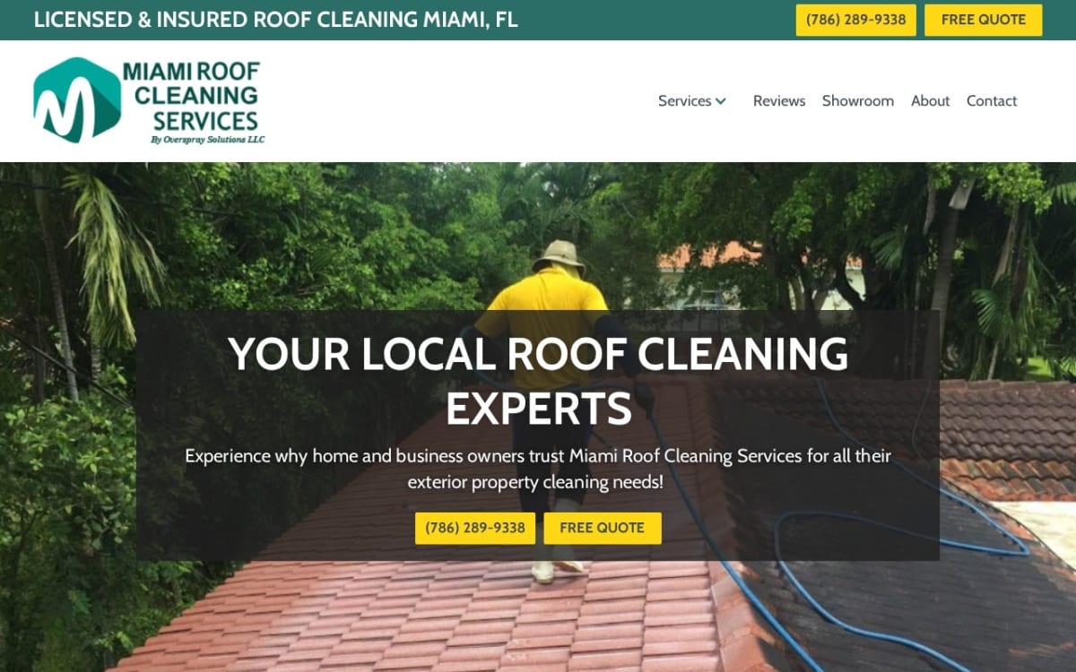 Miami Roof Cleaning Services pressure washing website homepage