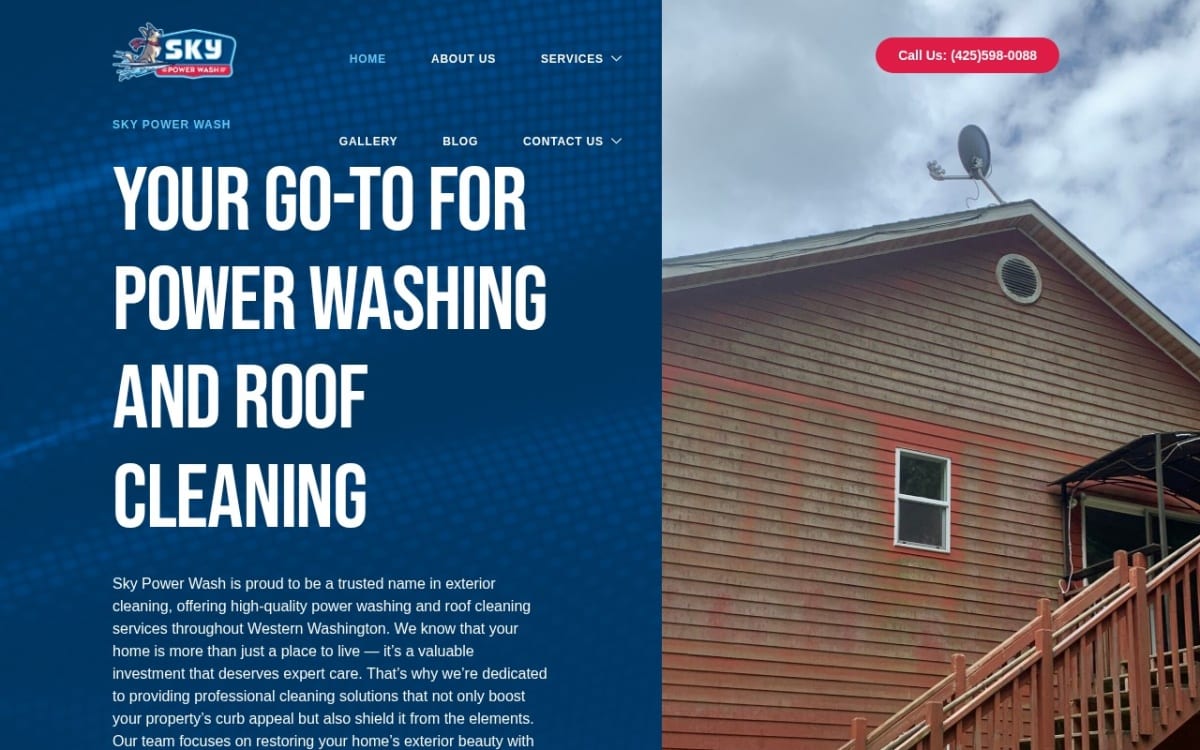 Sky Power Wash pressure washing website homepage