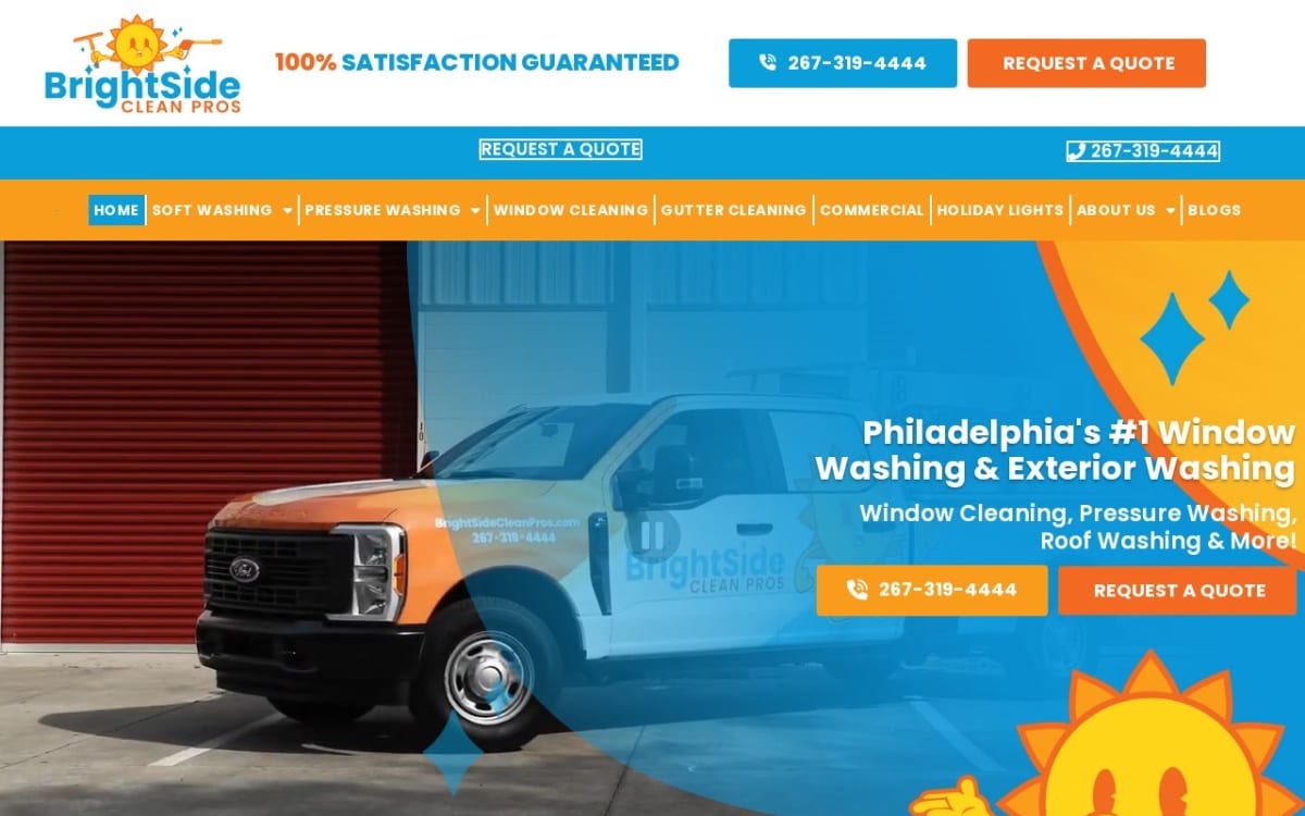 BrightSide Clean Pros pressure washing website homepage