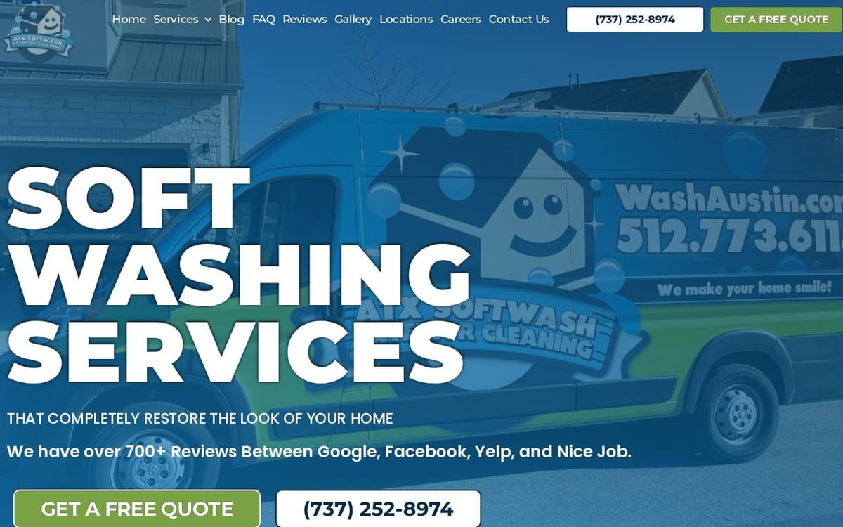 ATX Soft Wash pressure washing website homepage