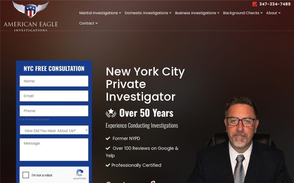 American Eagle Investigations private investigator website homepage