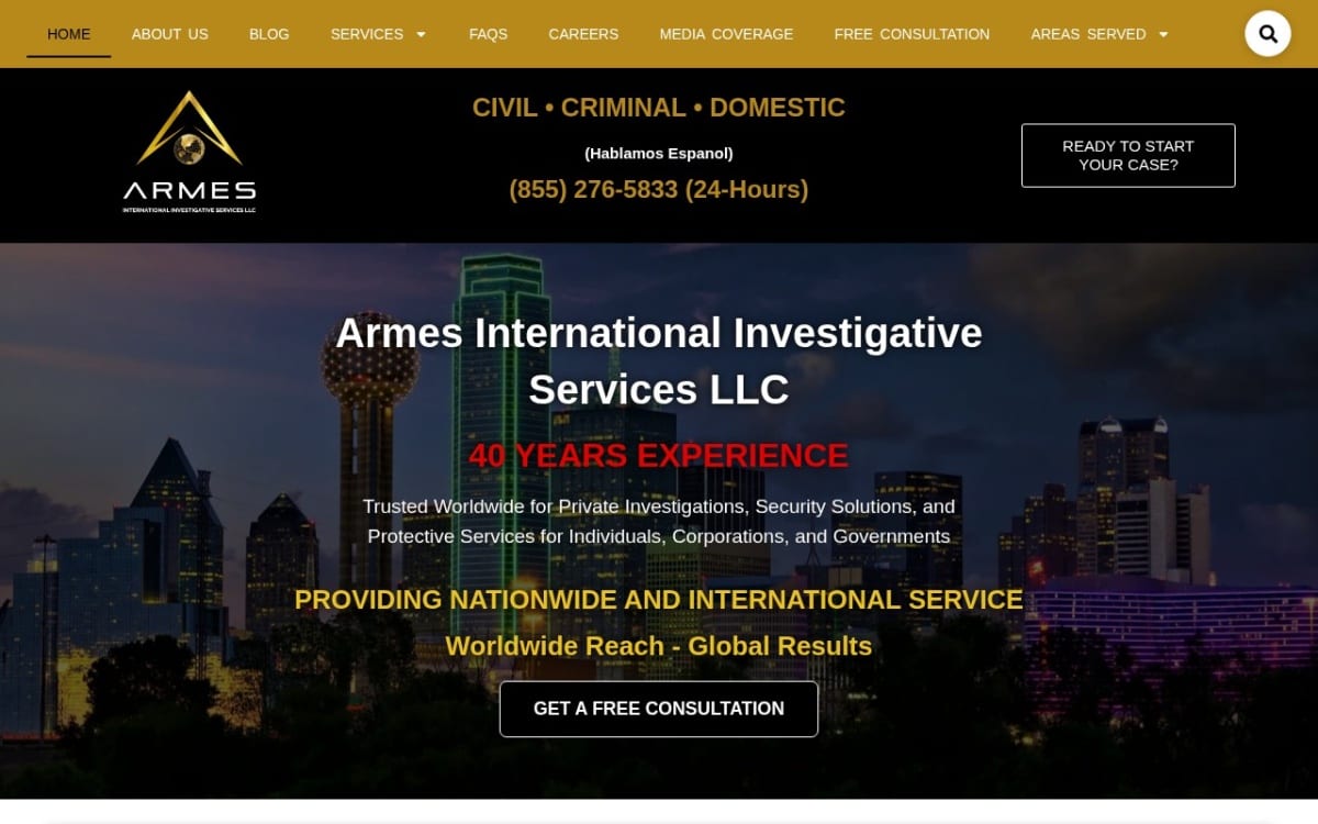 Armes International Investigative Services LLC private investigator website homepage