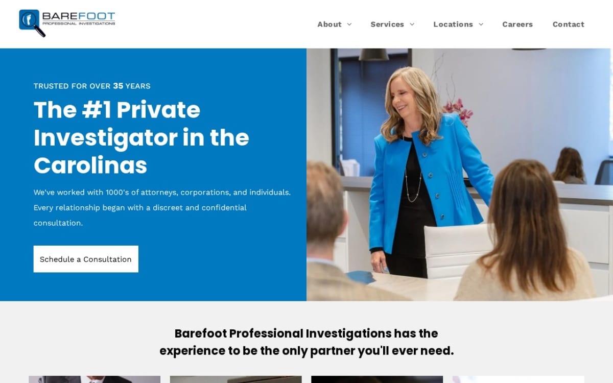 Barefoot Professional Investigations private investigator website homepage