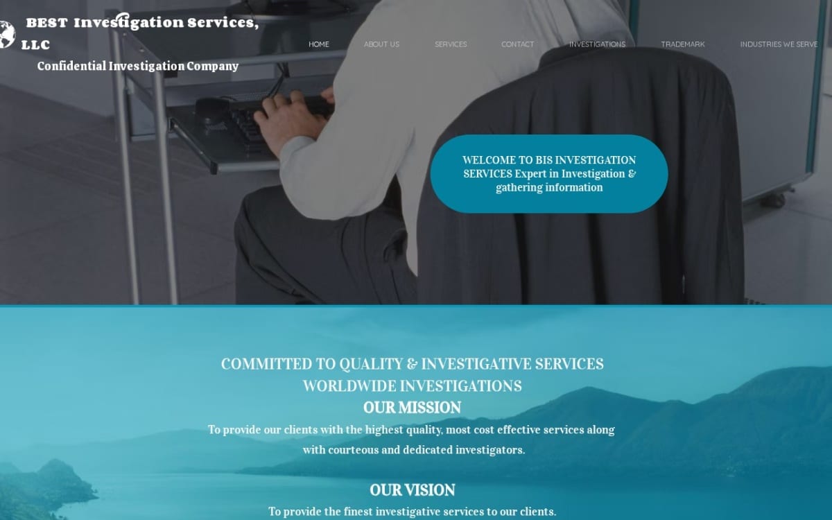 BIS Investigation Service's, LLC private investigator website homepage