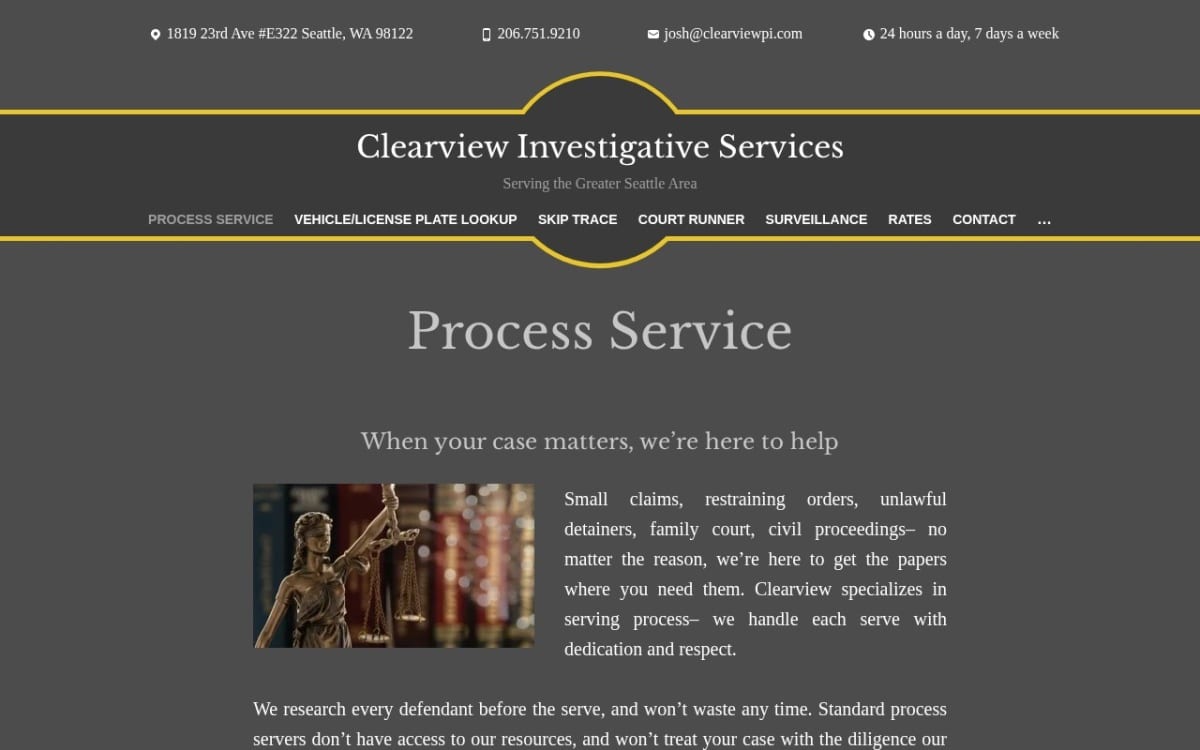 Clearview Legal and Investigative Services private investigator website homepage