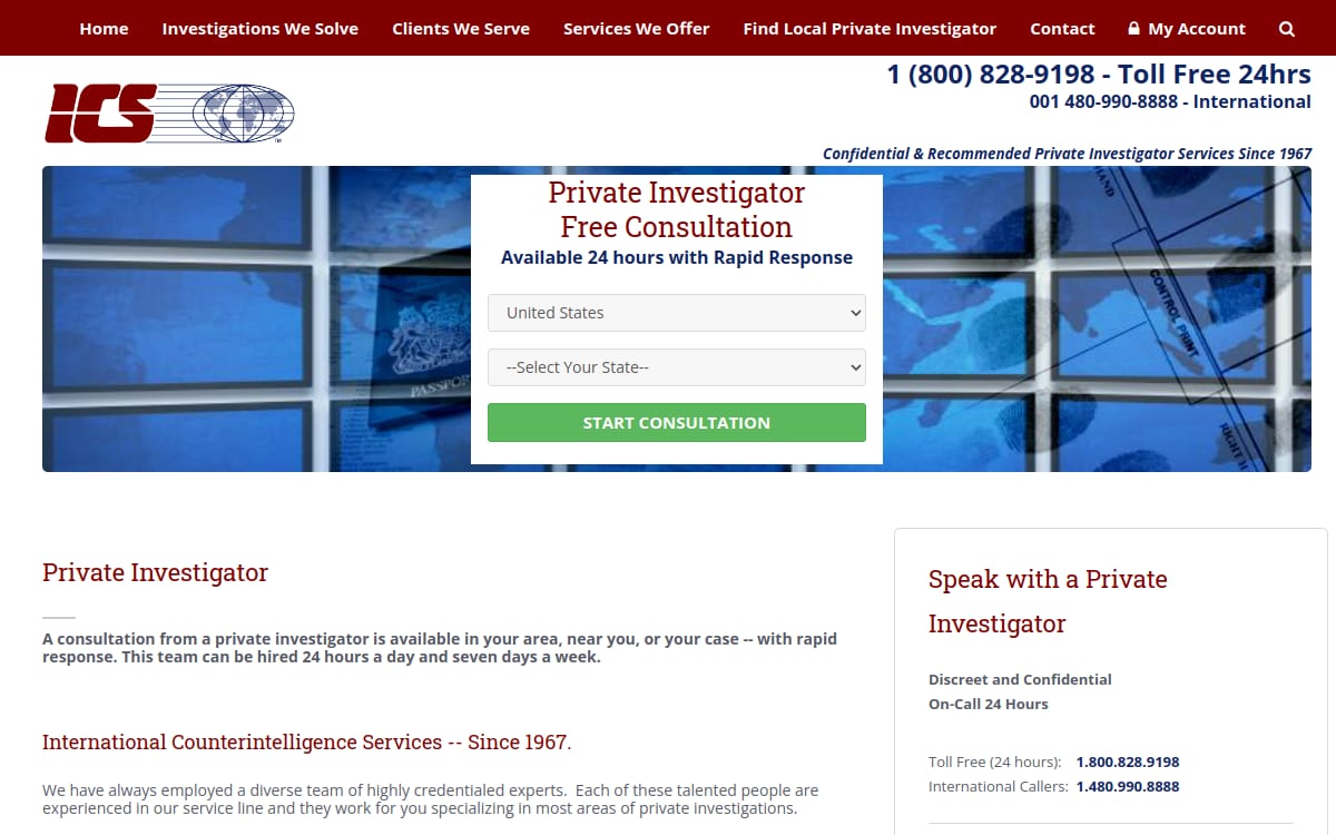 ICS of Colorado, LLC private investigator website homepage
