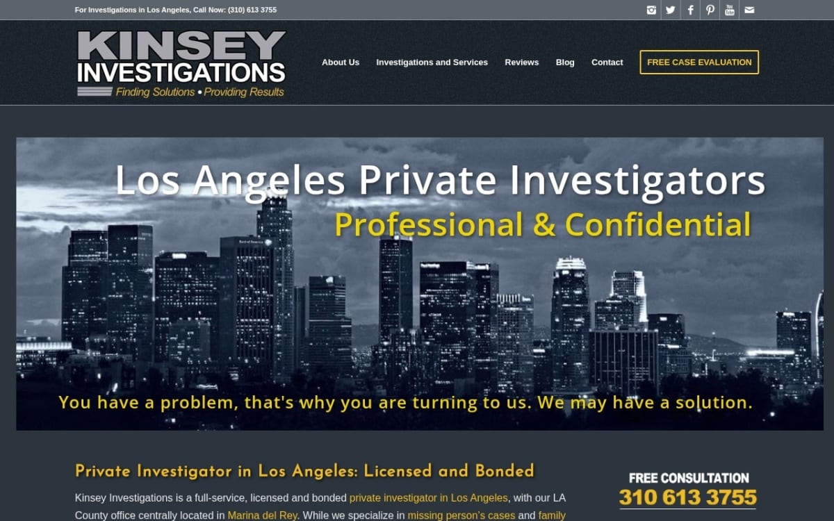 KINSEY INVESTIGATIONS Private Investigator Los Angeles private investigator website homepage