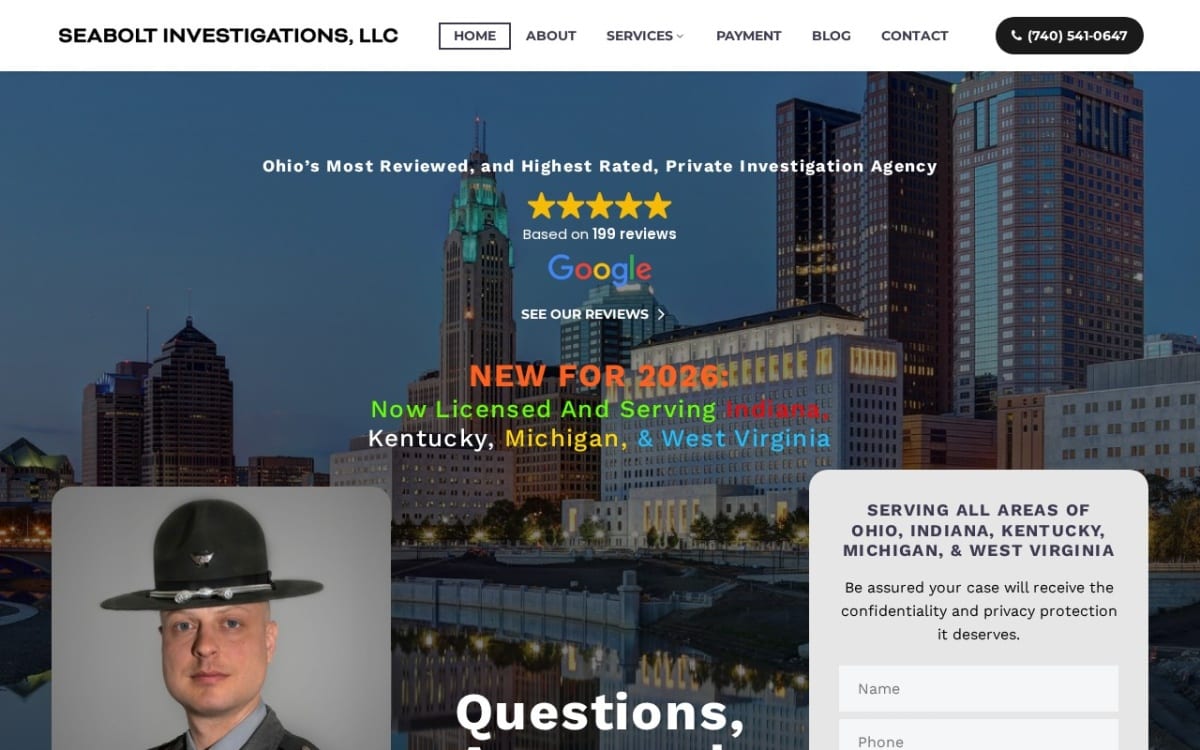 Seabolt Investigations LLC private investigator website homepage