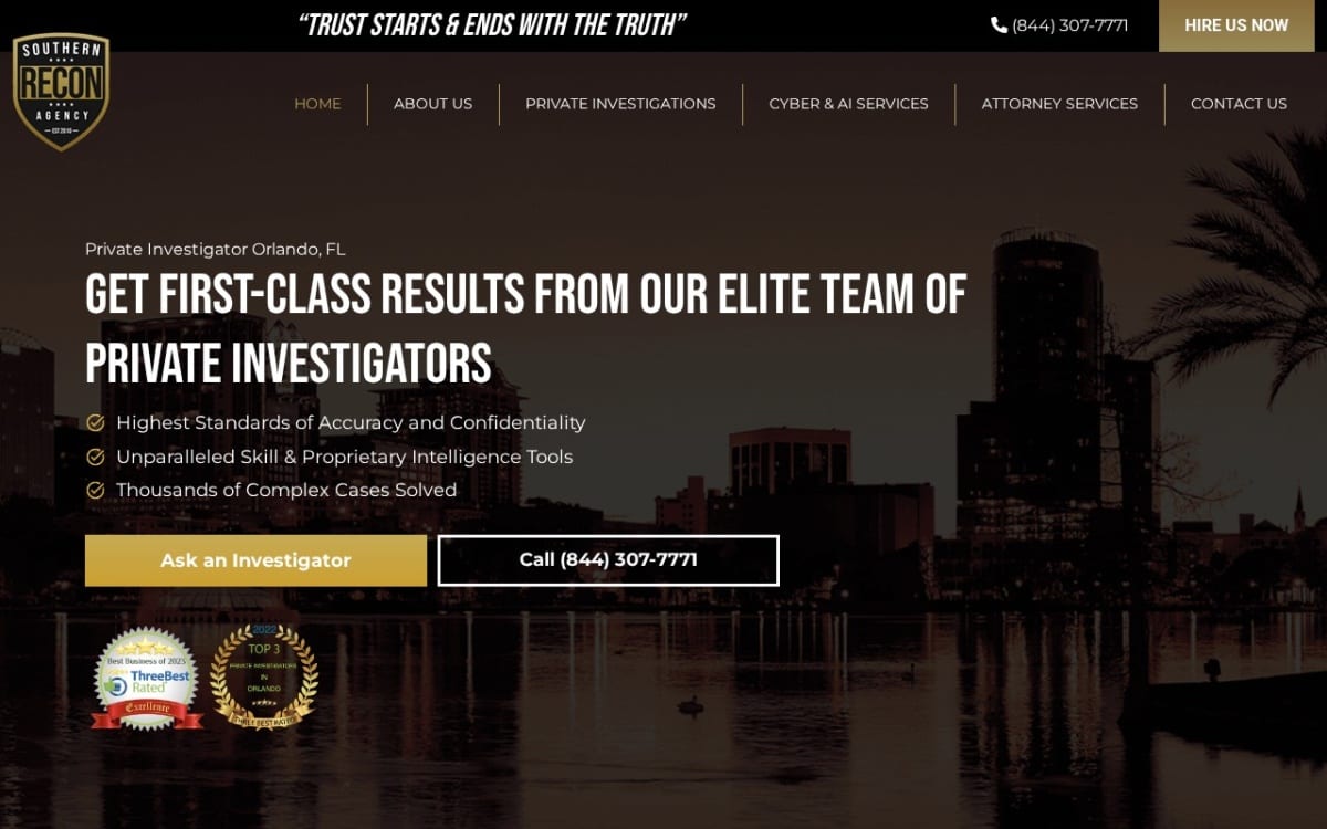 Southern Recon Agency, LLC private investigator website homepage