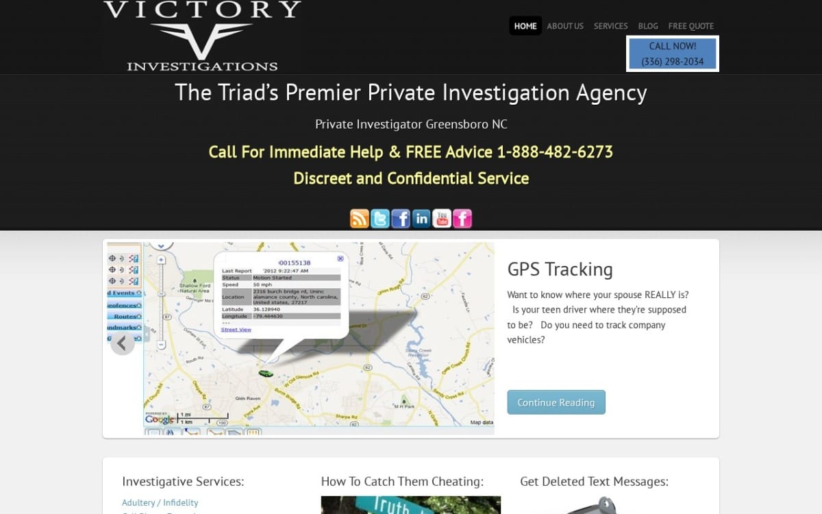 Victory Private Investigations private investigator website homepage