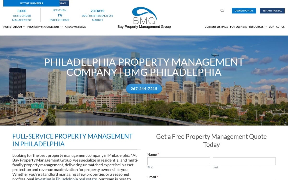 Bay Property Management Group Philadelphia property management company website homepage