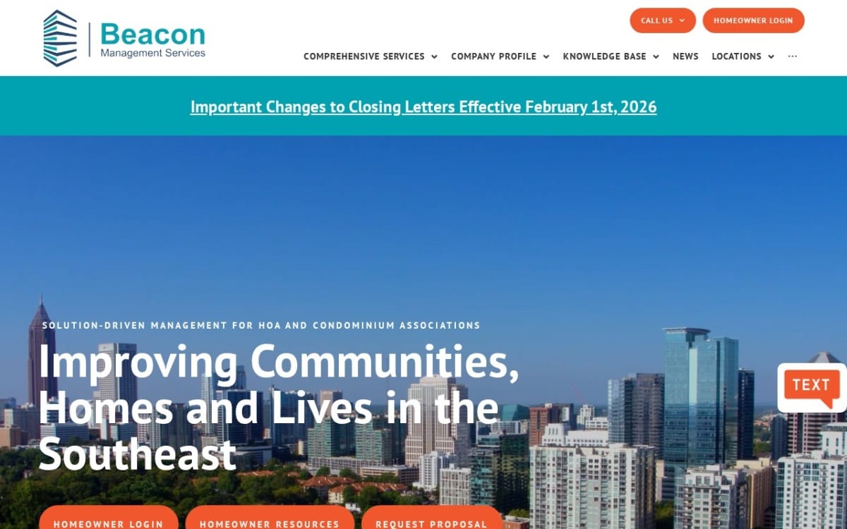 Beacon Management Services property management company website homepage