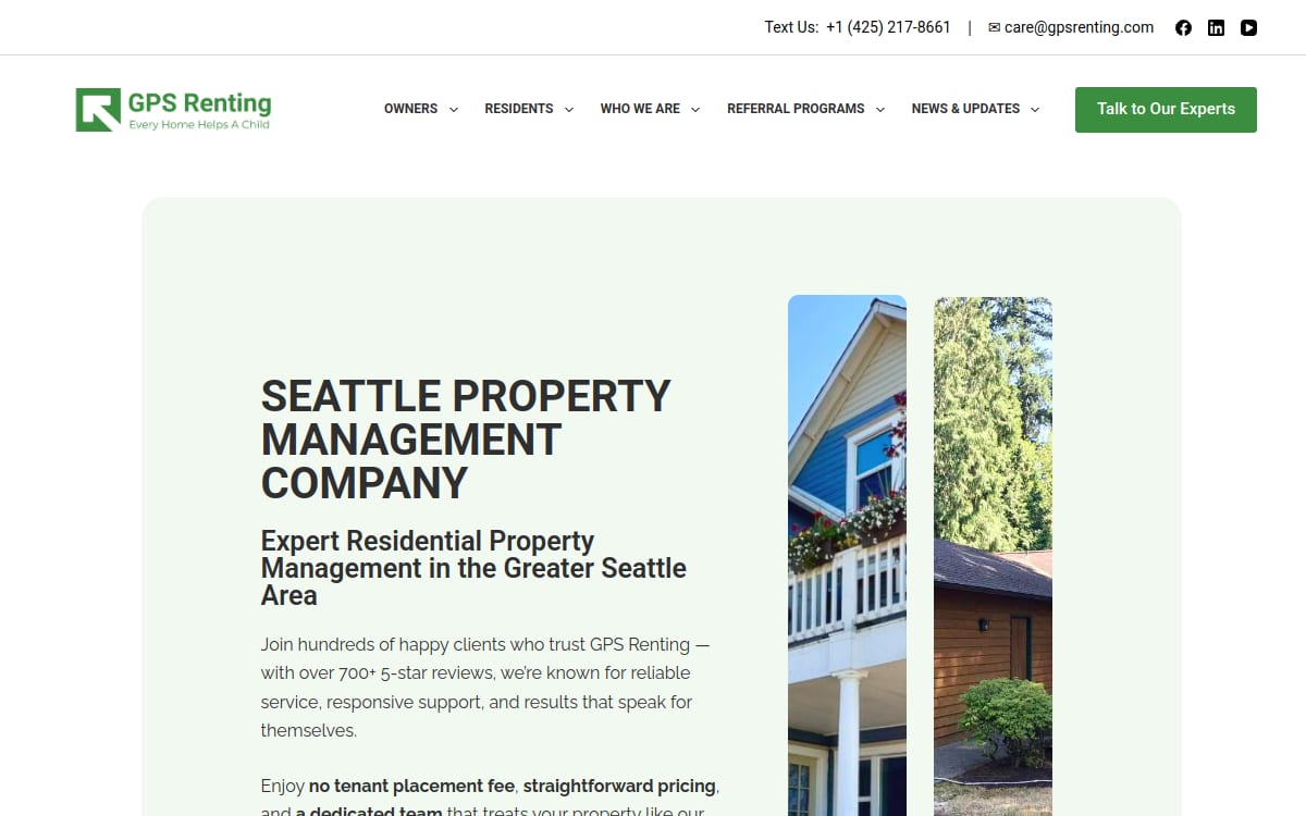 GPS Renting property management company website homepage