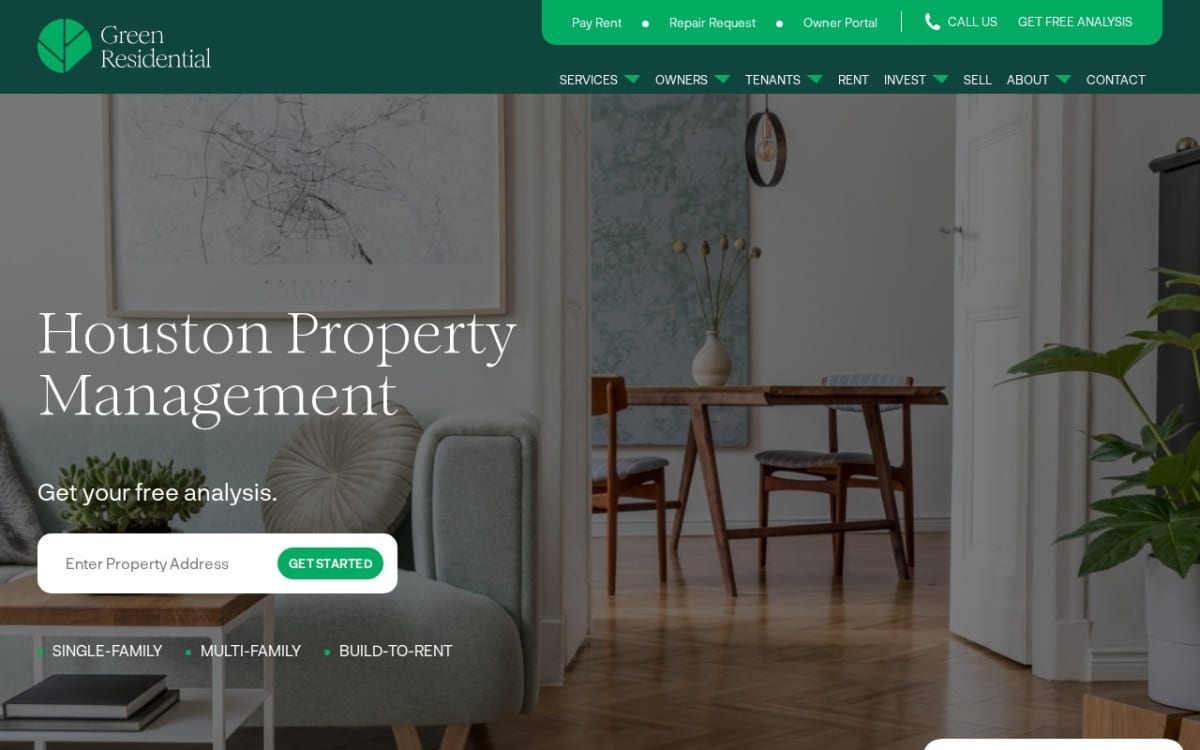 Green Residential property management company website homepage