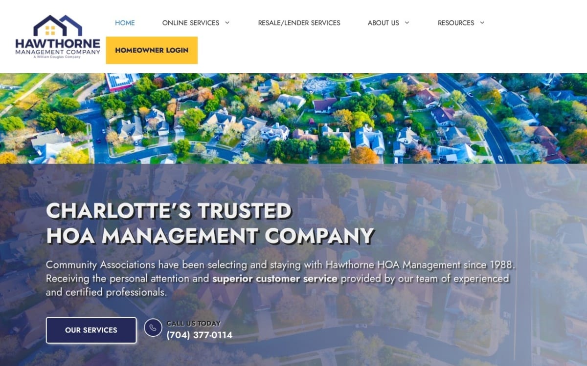 Hawthorne Management Company property management company website homepage