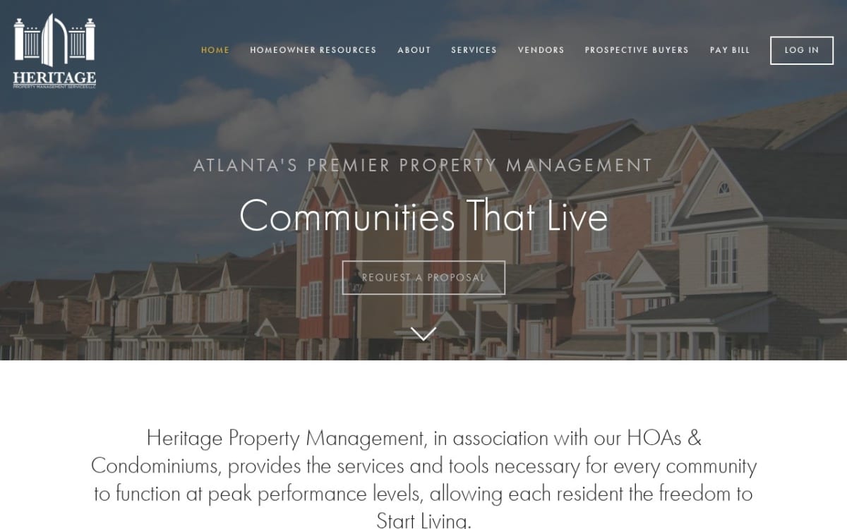 Heritage Property Management Services property management company website homepage