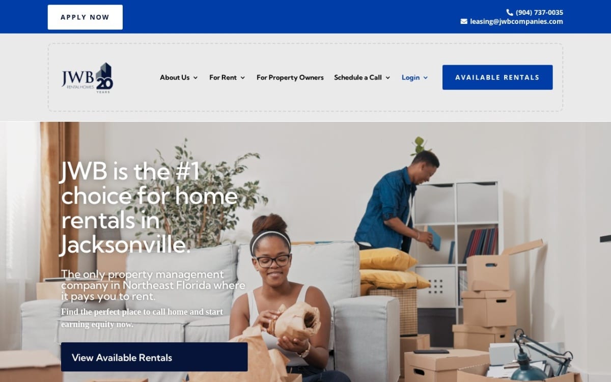 JWB Property Management property management company website homepage