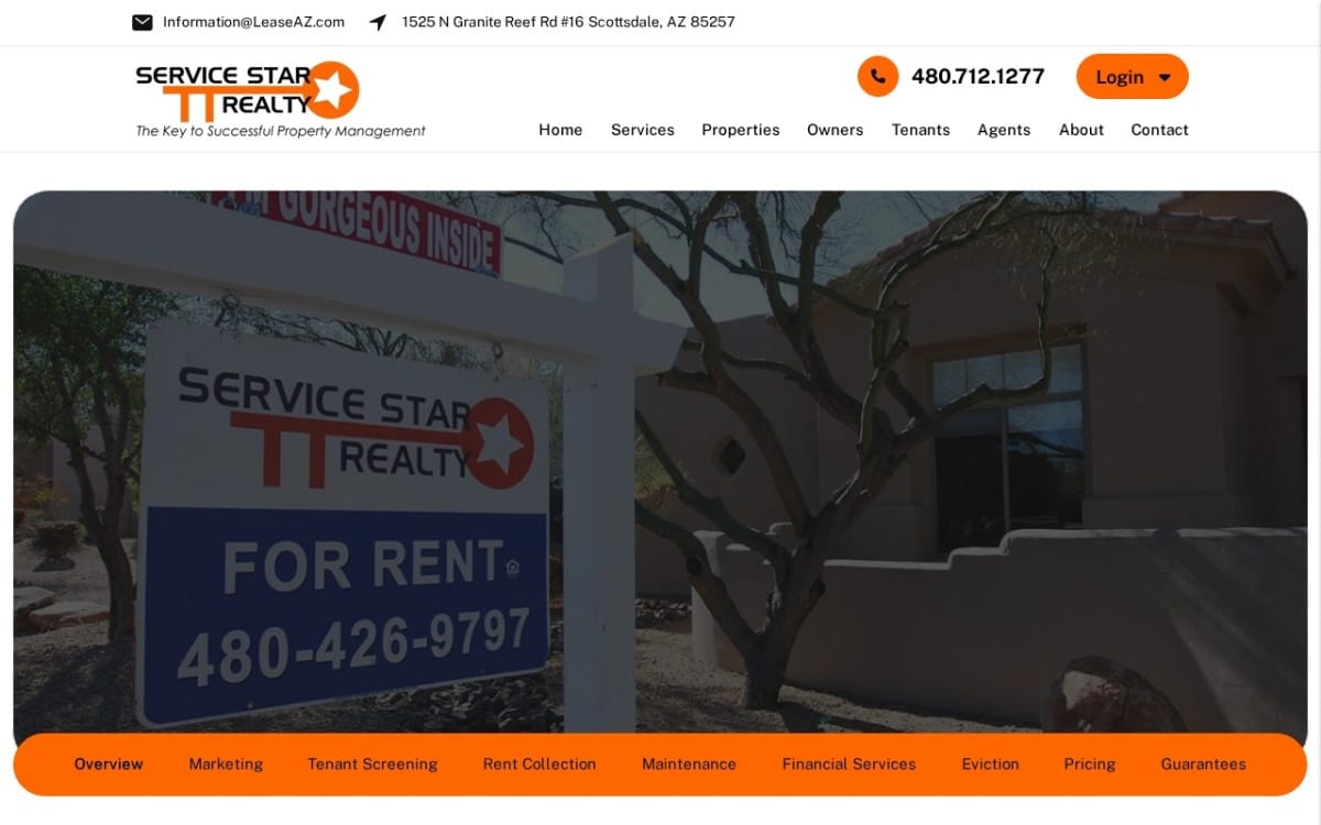 Service Star Realty property management company website homepage