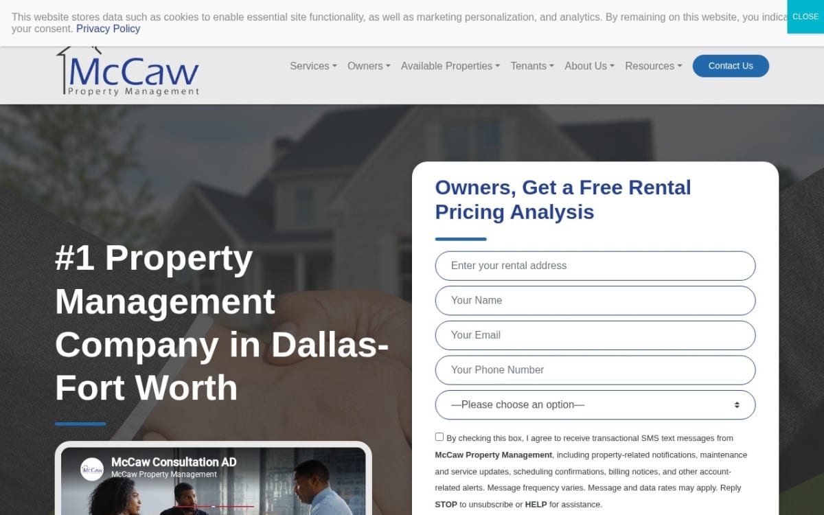 McCaw Property Management property management company website homepage