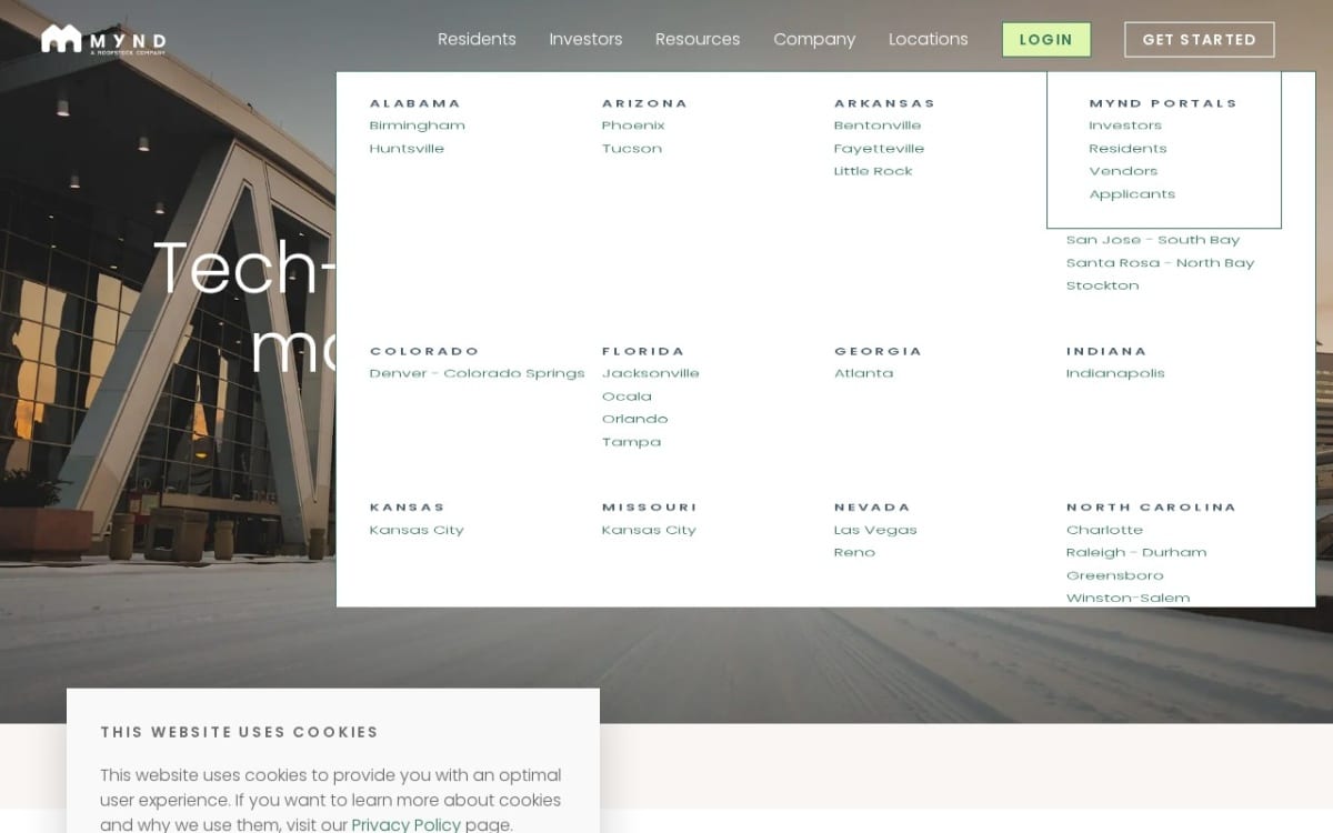 Mynd Property Management property management company website homepage