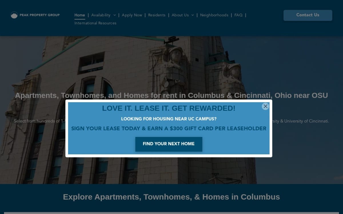 Peak Property Group Columbus property management company website homepage