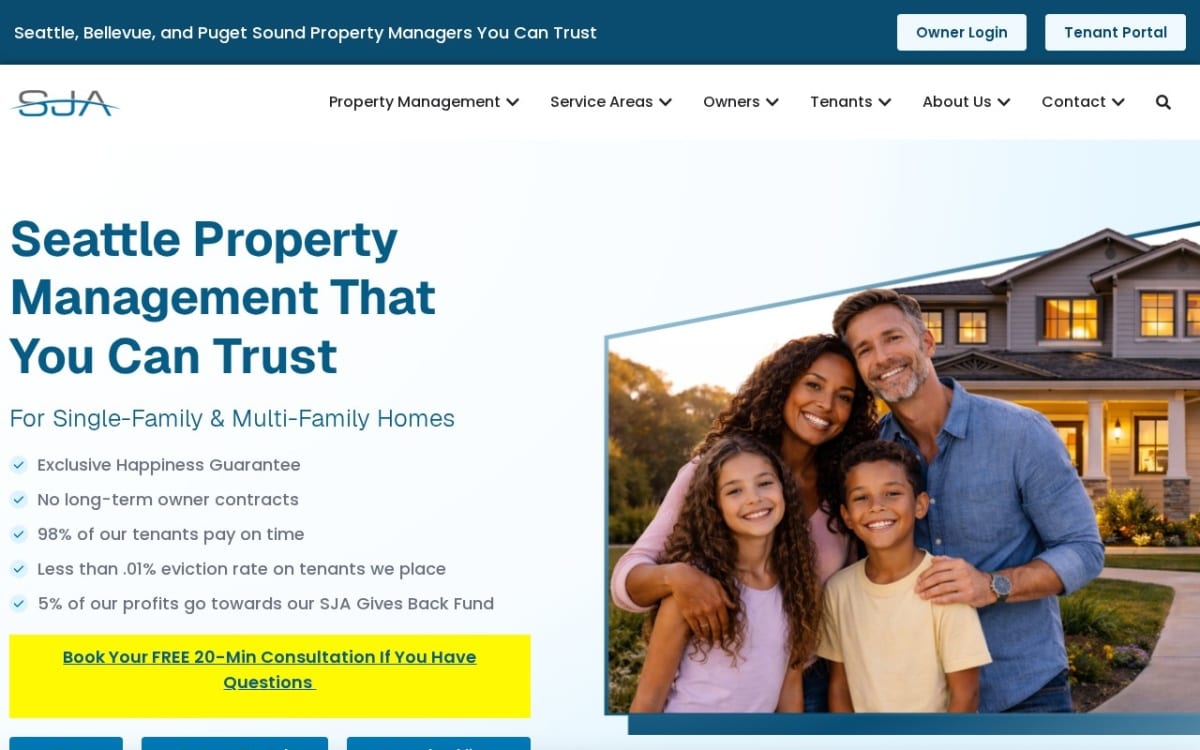 SJA Property Management property management company website homepage