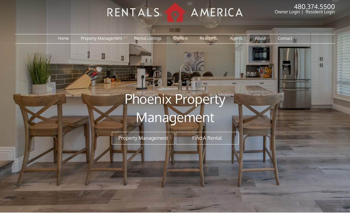 Rentals America property management company website homepage