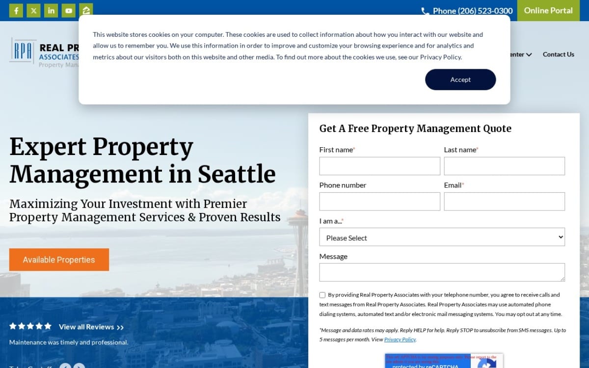 Real Property Associates Inc. property management company website homepage