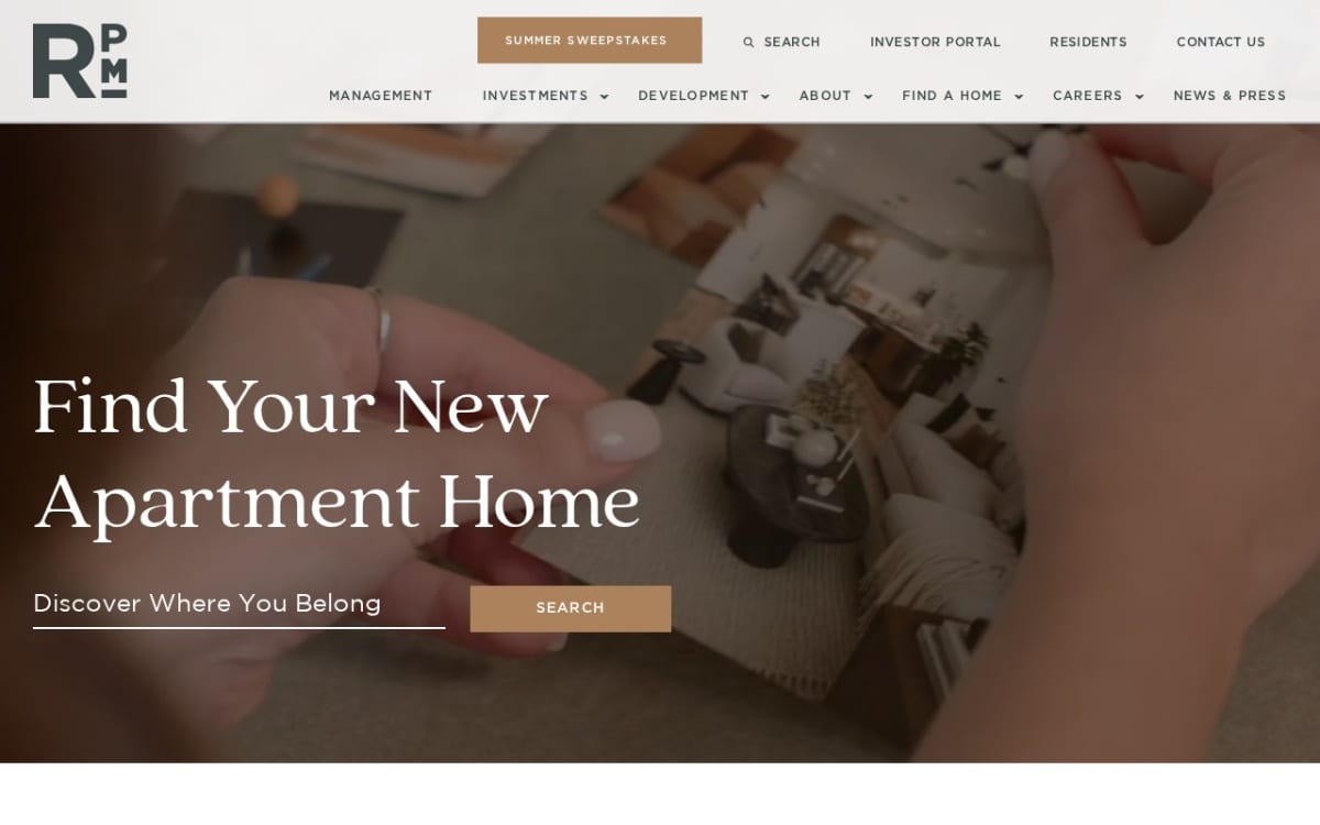 RPM Living property management company website homepage