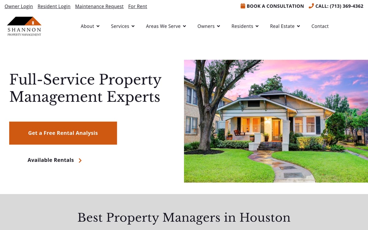 Shannon Property Management property management company website homepage