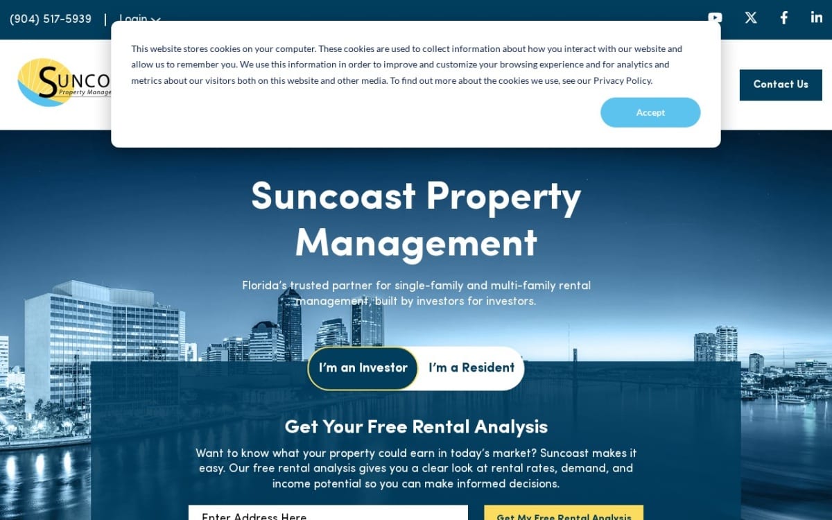 Suncoast Property Management, LLC property management company website homepage