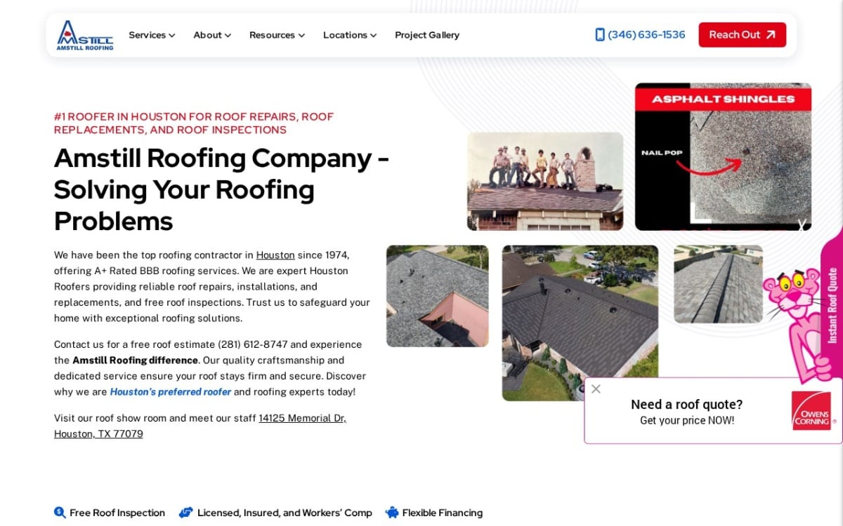 Amstill Roofing roofing website homepage